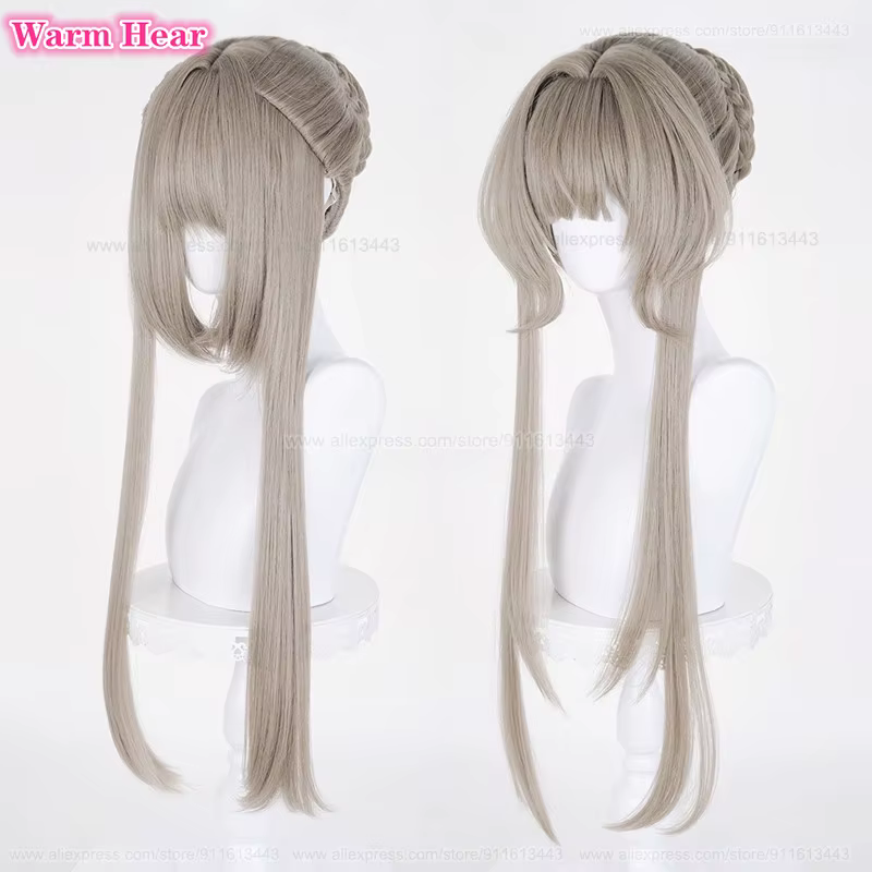 Nouveau! Jeu Sandrone longue 75 cm marron chaud avec chignon Cosplay Anime perruque Marionnette résistant à la chaleur cheveux synthétiques Halloween fête perruques