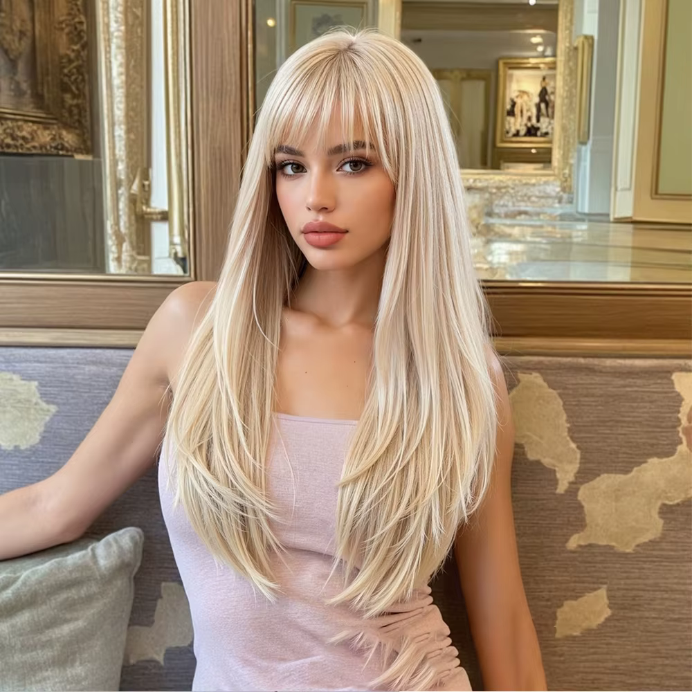 Perruque Blonde dorée avec frange