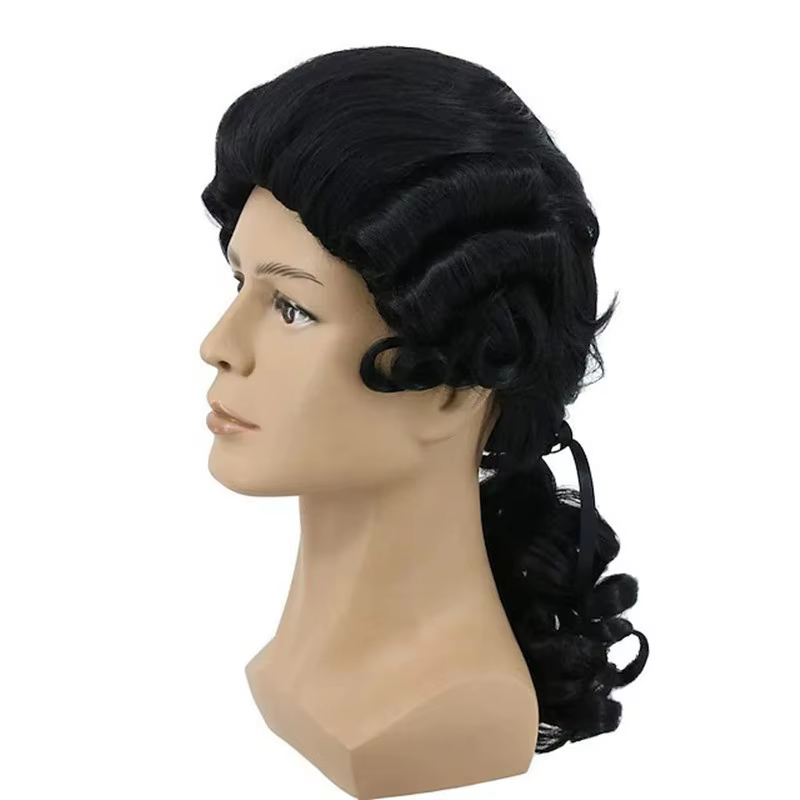 QQXCAIW cheveux synthétiques Colonial Cosplay perruque pour avocat gris noir blanc perruques longues