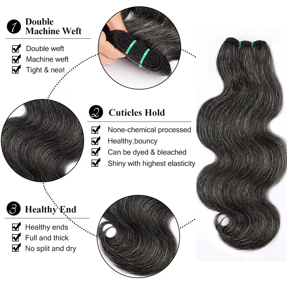 Paquets de cheveux humains sel et poivre vague de corps