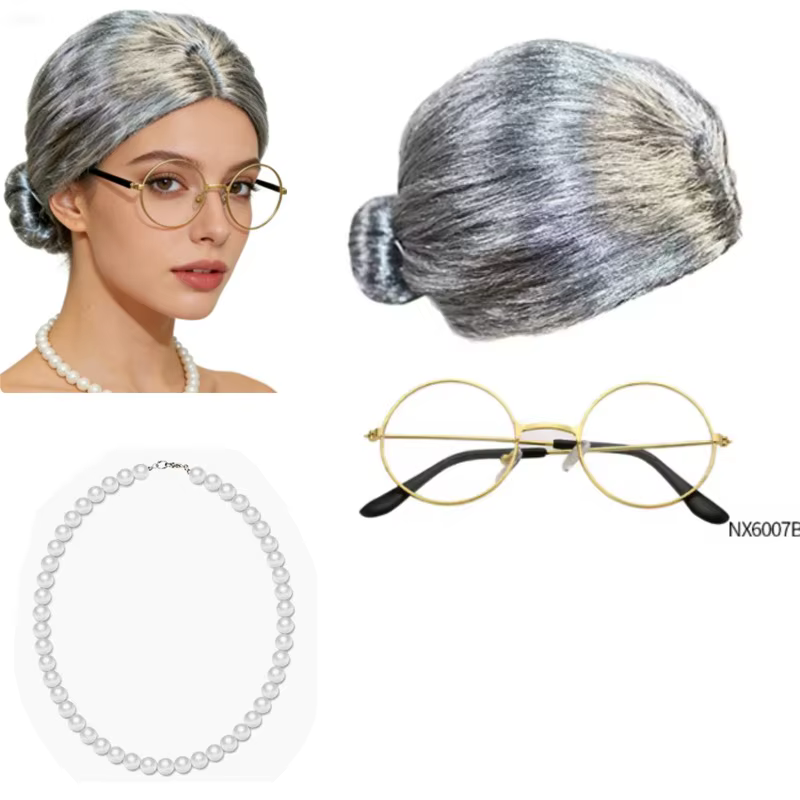 Ensemble Perruque et Lunettes de Grand-Mère pour Adulte