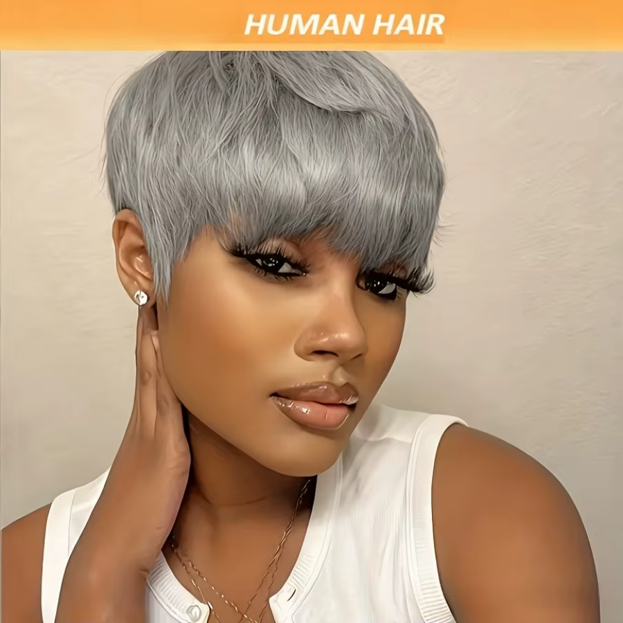Perruque de cheveux humains brésiliens gris pour femmes