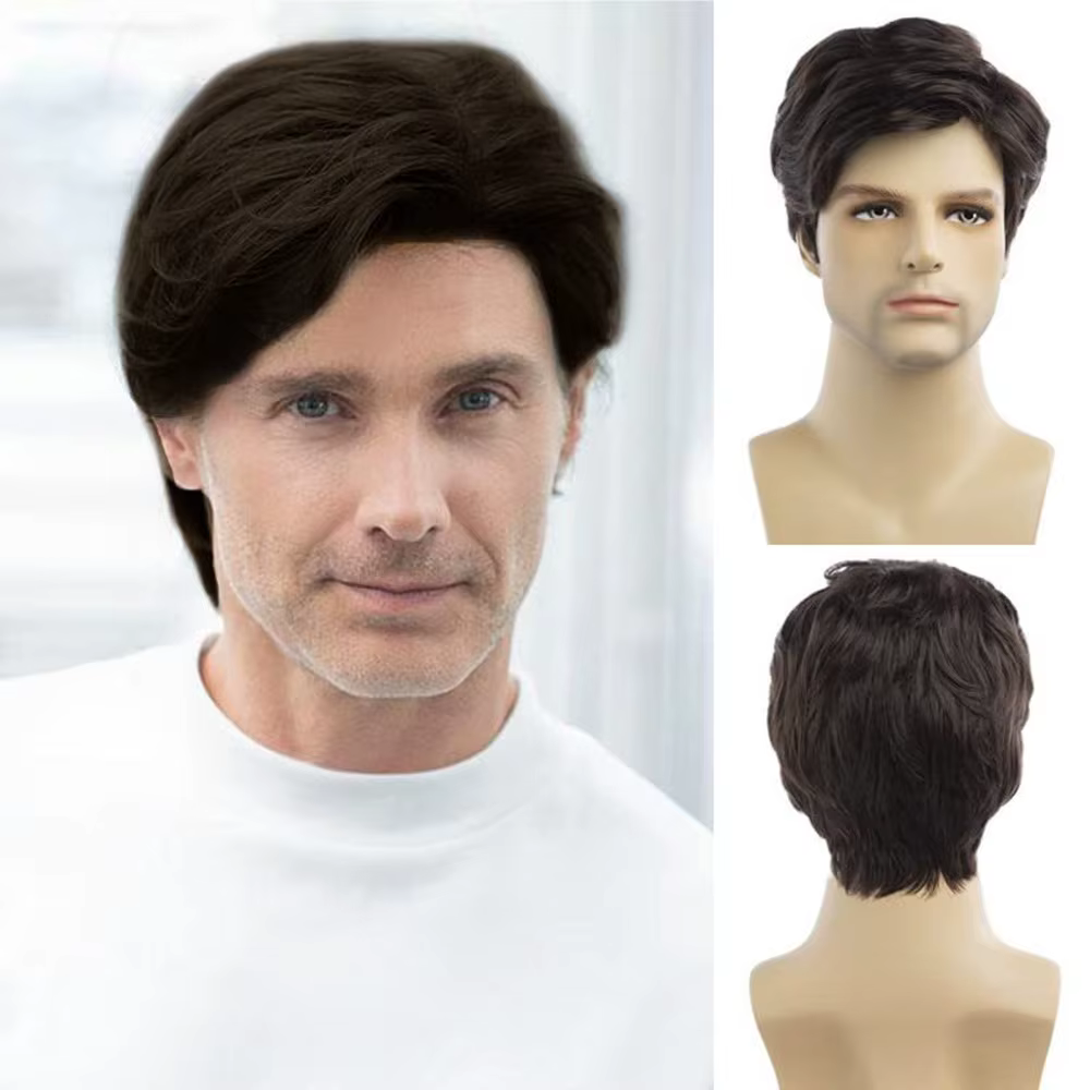 Perruque synthétique courte bouclée naturelle pour hommes