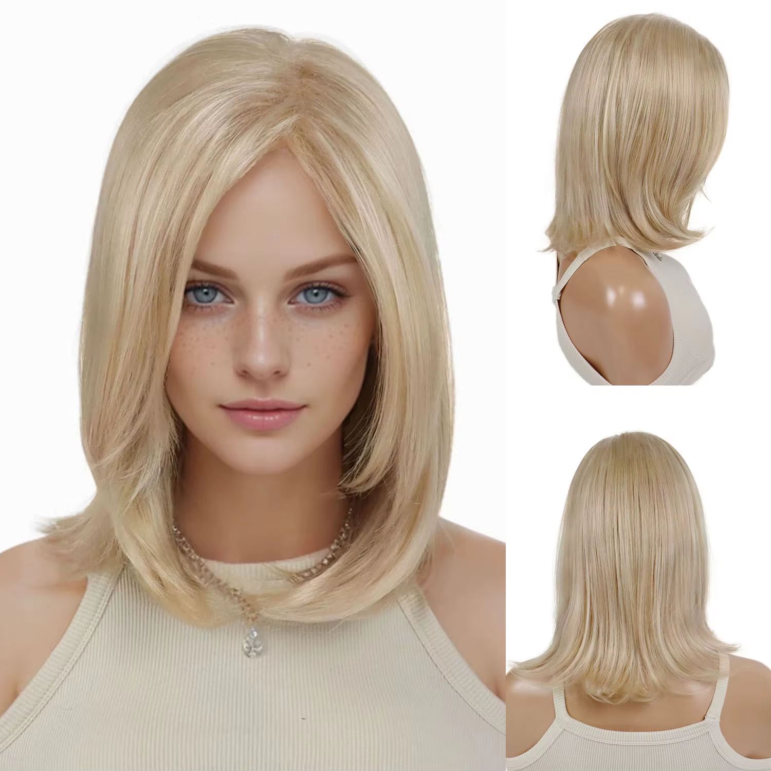 Perruques blondes courtes perruque de cheveux synthétiques avec frange