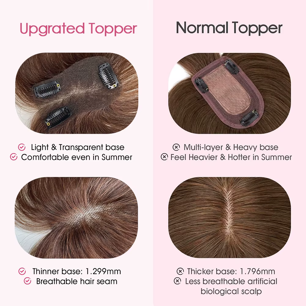 Topper de cheveux humains couleur marron avec frange rideau