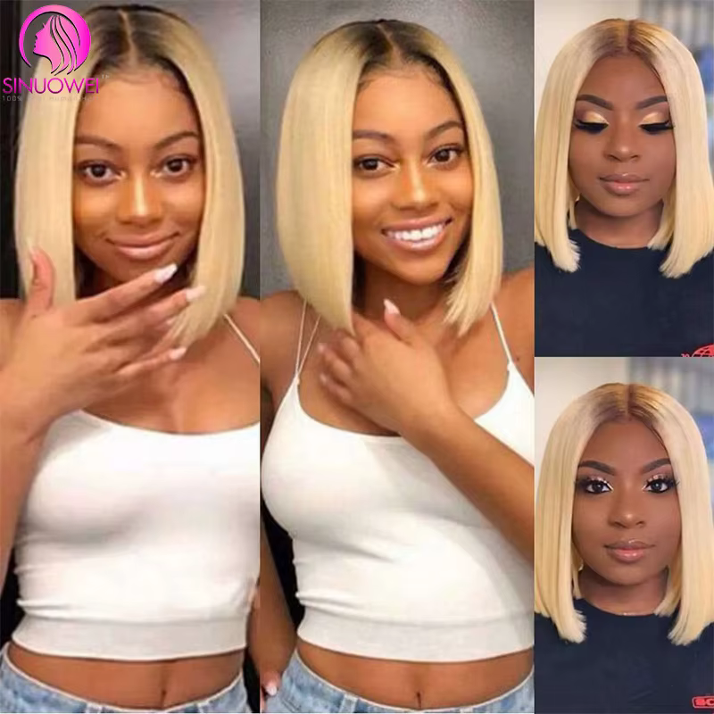 Perruques Bob Blondes Lisses 4/613 avec Racines Brun Foncé
