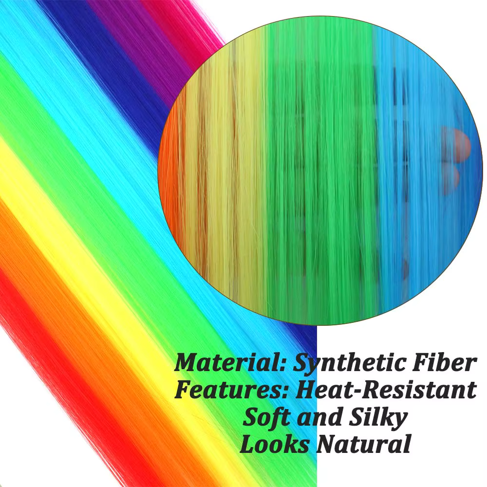 Extensions capillaires synthétiques longues à clips arc-en-ciel de 22 pouces