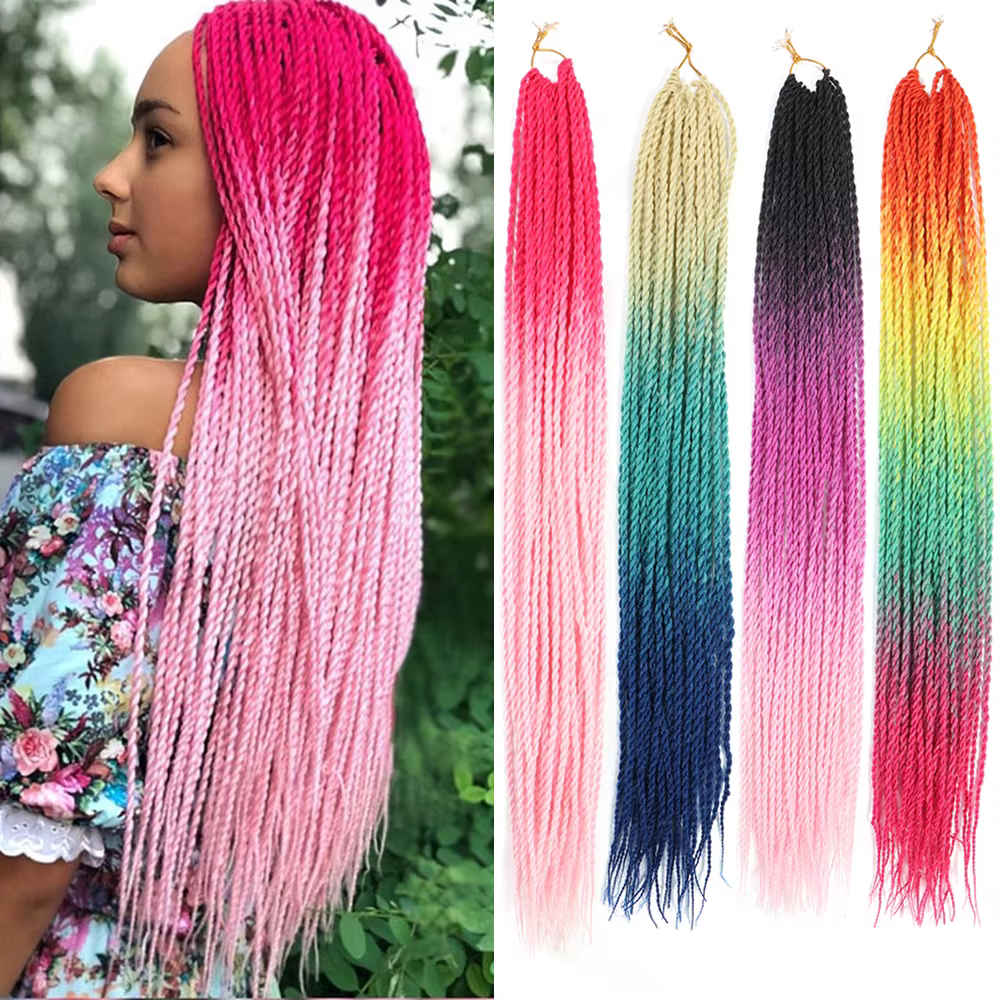 Extensions synthétiques HAIRSTAR, tresses sénégalaises au crochet, 24 pouces, 30 racines/paquet, cheveux à tresser pour femmes, jaune, rose, vert