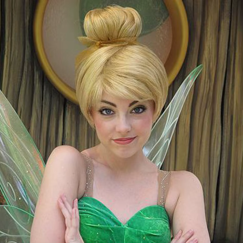 Perruques de Cosplay princesse fée clochette pour filles, cheveux courts blonds avec chignon, perruque synthétique résistante à la chaleur