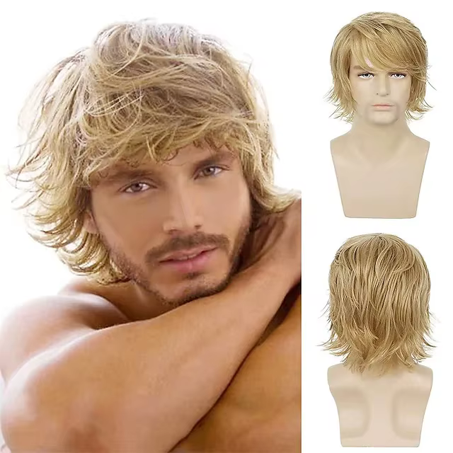 Perruque synthétique courte Blonde pour hommes