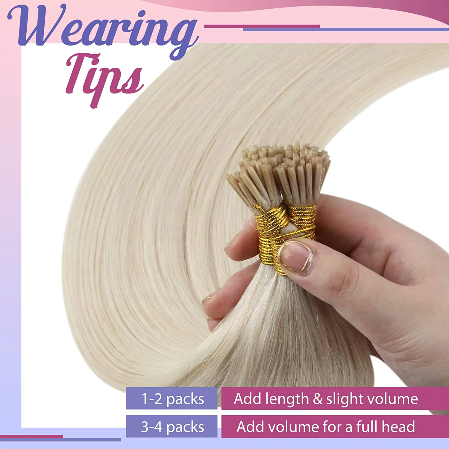 VeSunny-Extensions de Cheveux Naturels Lisses Blonds I-Tip