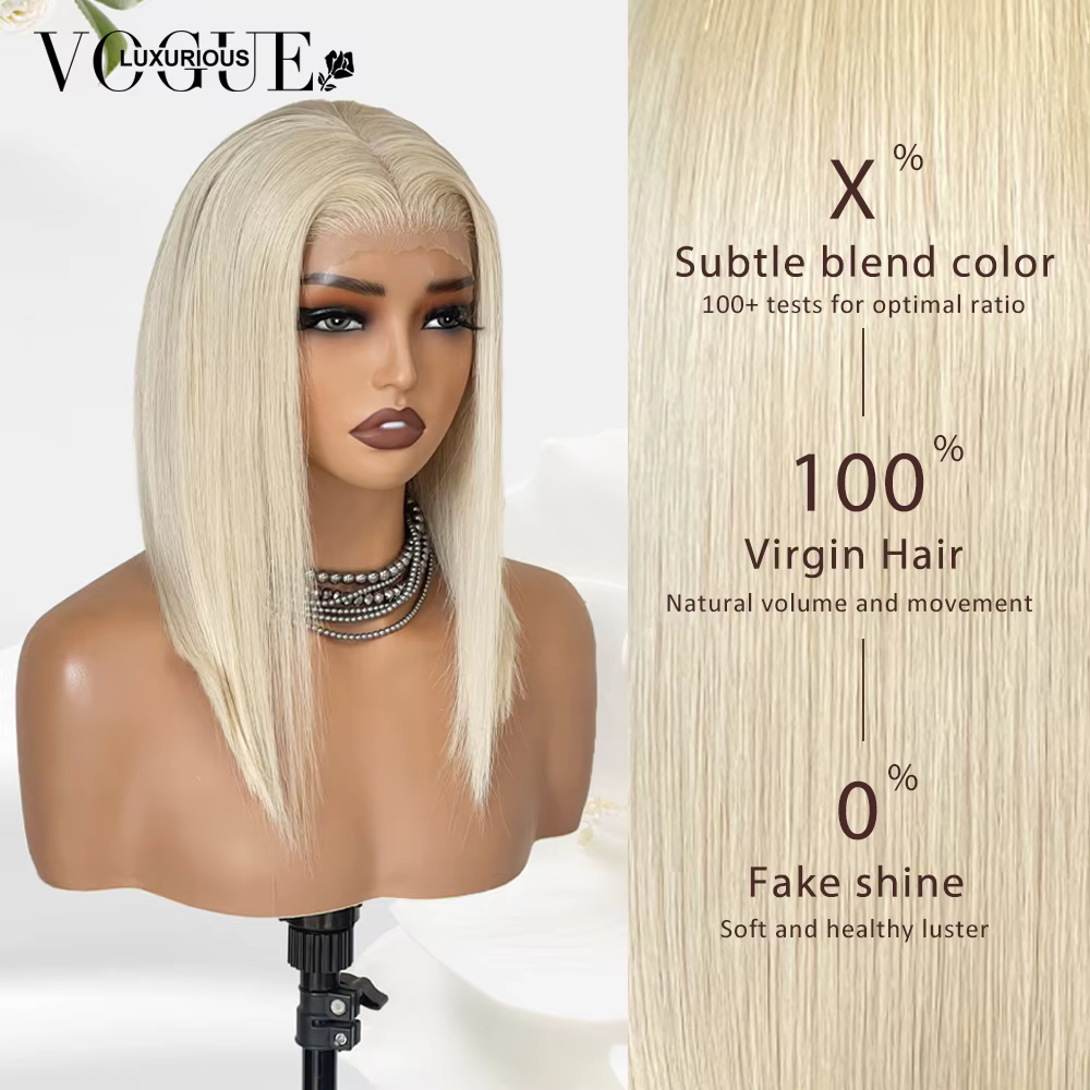 LUX VOGUE crème platine coupe émoussée Bob 100% perruque de cheveux humains perle finition brillante 13x4 mise à niveau