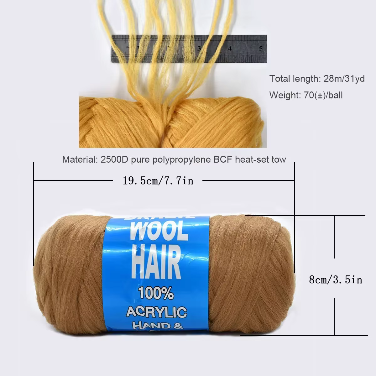 1 pièces 70g 28 m/31yd Extension de cheveux en laine brésilienne pour femmes enfants