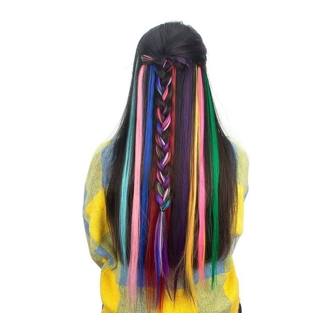 Extensions de Cheveux Lisses Multi-couleurs, Postiche à Clips, 55cm, 2 Pièces