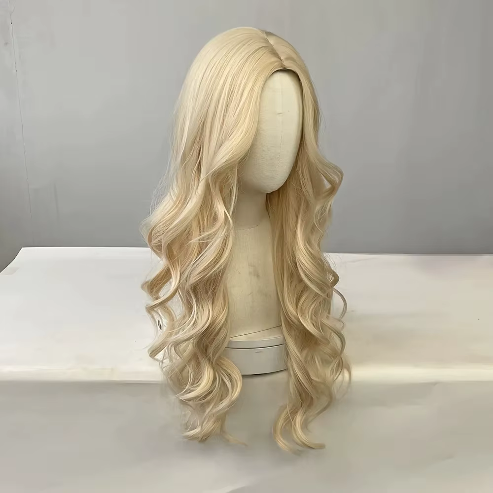 Perruque synthétique bouclée dorée pour cheveux longs bouclés pour fête