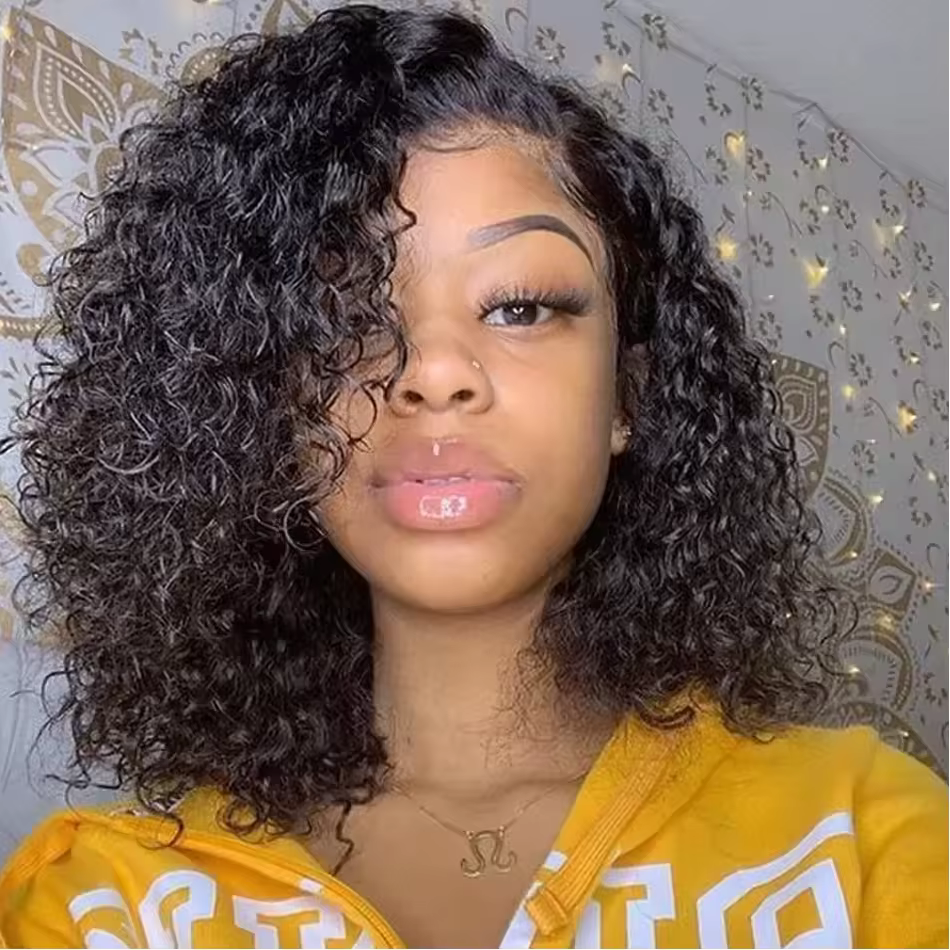 Perruque courte bob Water Wave en cheveux humains vierges brésiliens
