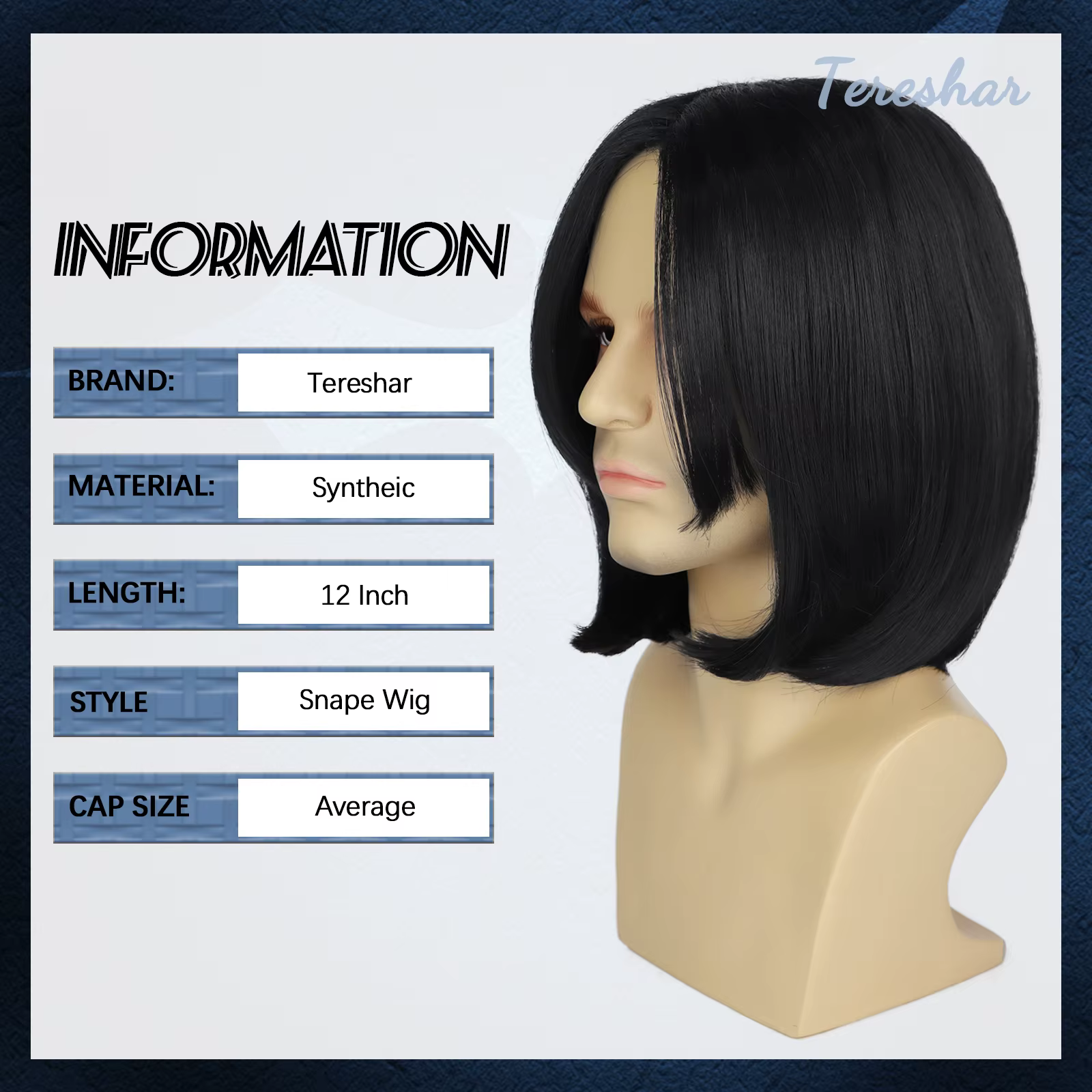 Tereshar professeur Severus Snape perruque synthétique courte droite noir hommes