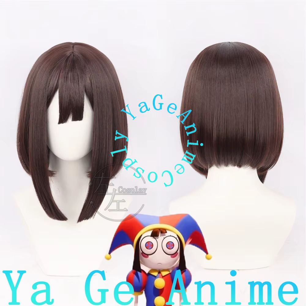 Pomni Cosplay Wig Bob avec dessus de tête réaliste pour Digital Circus