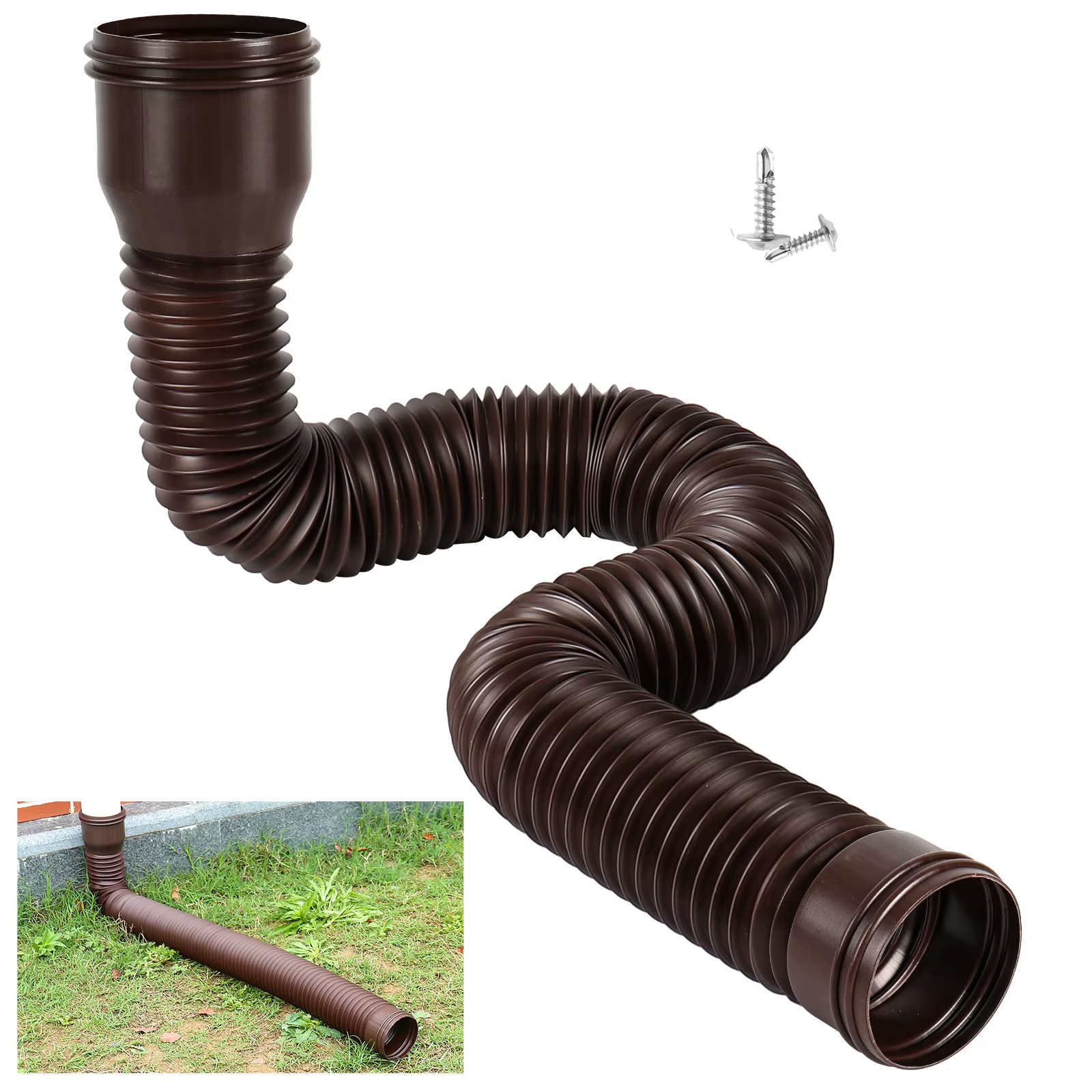 Tuyau de descente rond extensible |   Tuyau de drainage flexible et durable - extensible, résistant aux intempéries, antigel et anti-explosion.