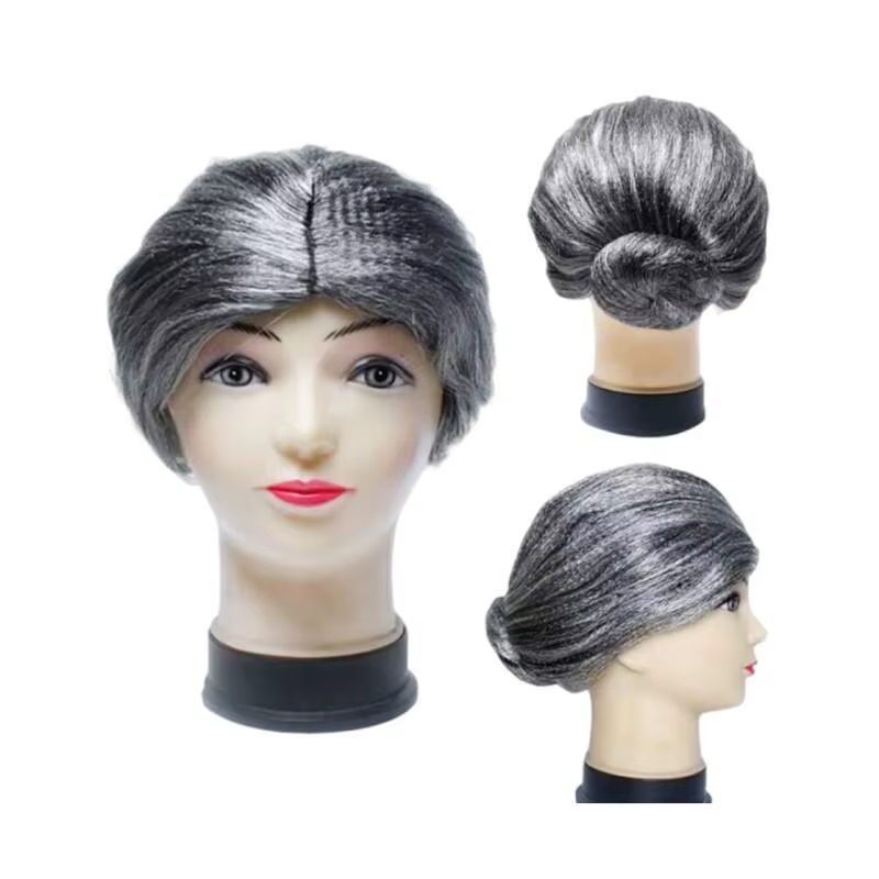 Perruque synthétique grise pour femme âgée