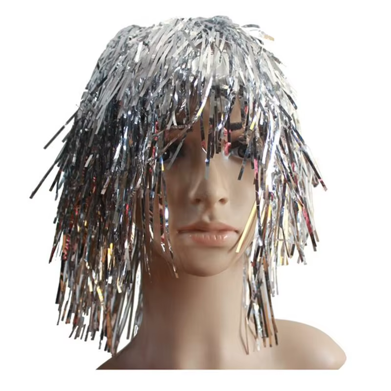 Hommes femmes dame coloré fil de pluie gland Paillette perruque Bar Disco Clown désordre cheveux décoration accessoires fête tête porter noël
