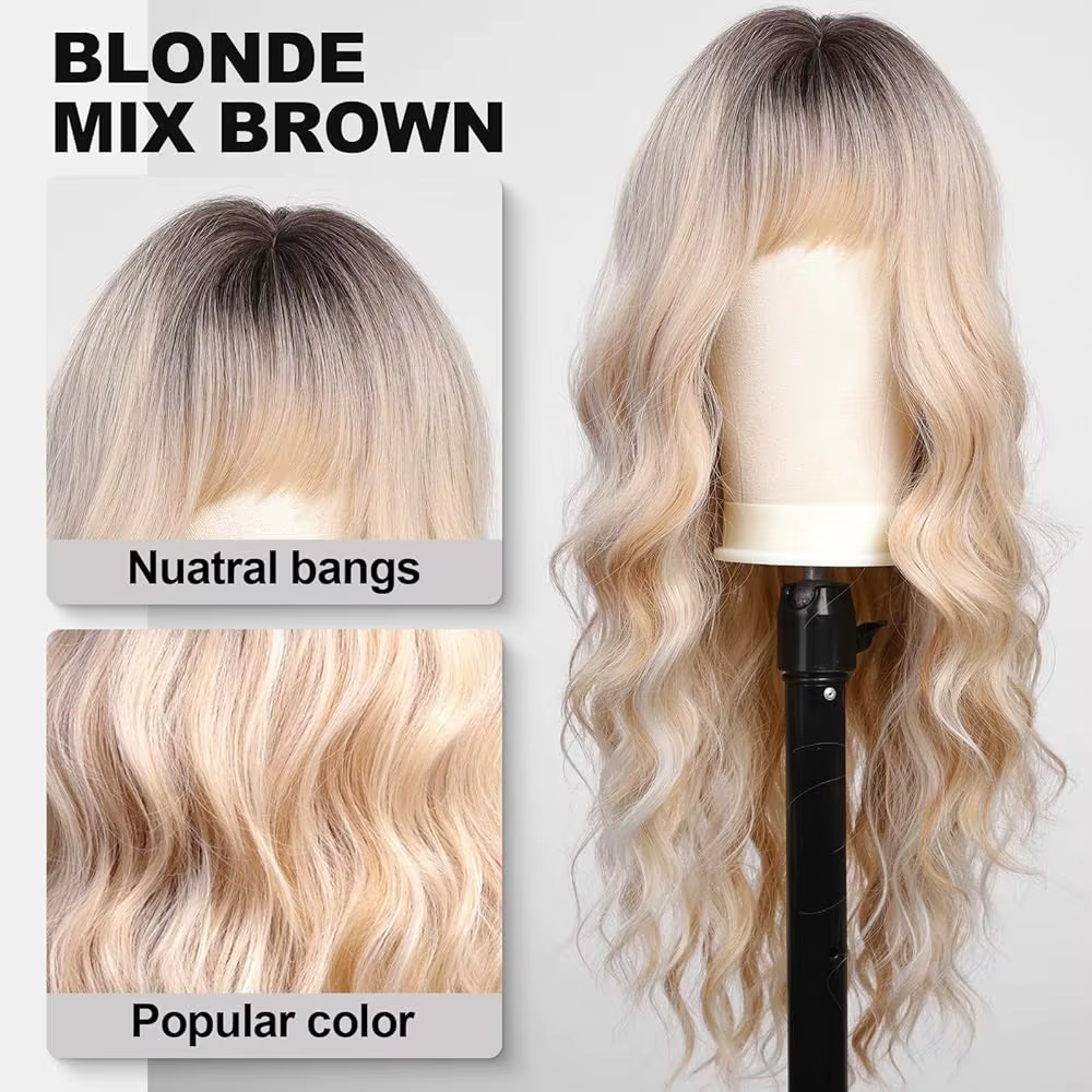 Perruques synthétiques longues blondes ombrées brunes