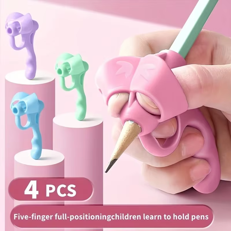 Ensemble de correcteurs de stylo à poignée, 4 pièces, correcteur d'écriture en caoutchouc souple, stylo de poignée de Posture, outil de Correction d'aide à l'écriture