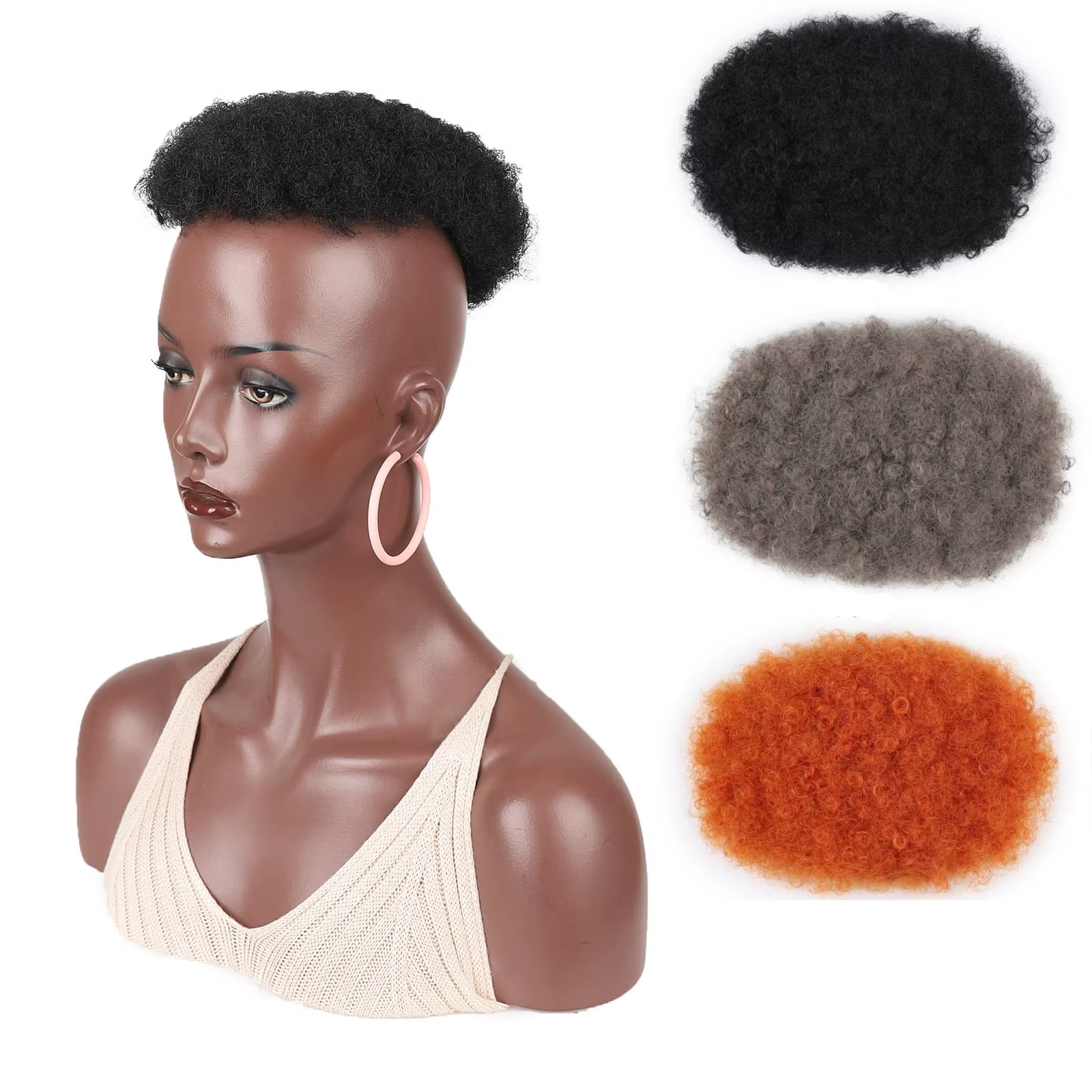Jeedou-Perruque Afro Synthétique Courte Bouclée pour Homme et Femme, Postiche à réinitialisation, Tête Chauve, Cheveux Amincissants
