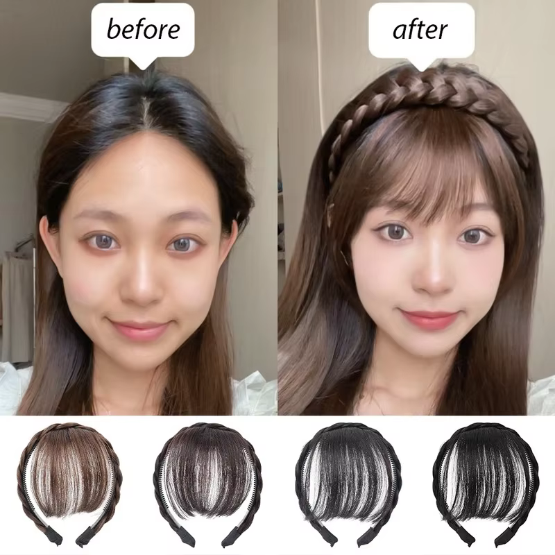 Bandeau à franges en cheveux synthétiques pour femme