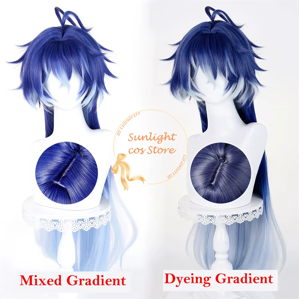 Flins Cosplay perruque 85 cm bleu dégradé perruques résistant à la chaleur cheveux synthétiques Kiryl Chudomirovich
