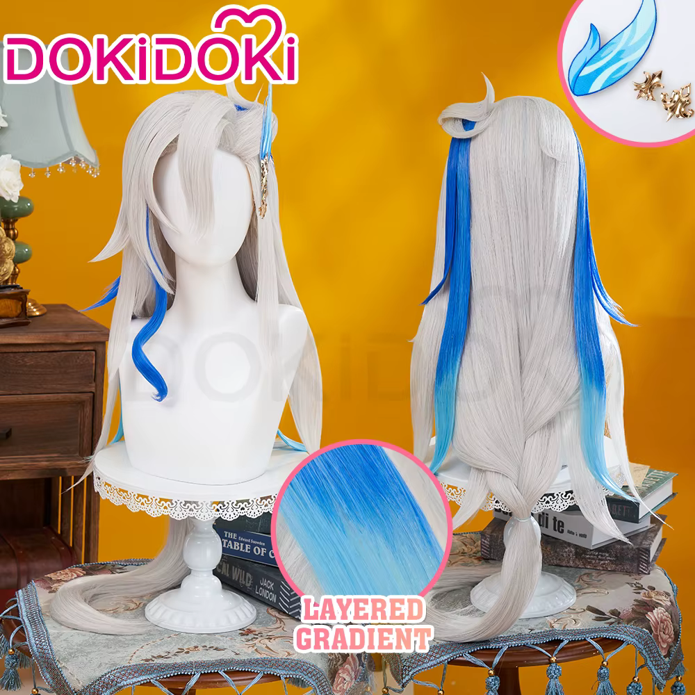 EN STOCK Perruque Neuvillette Cosplay Jeu Genshin Impact DokiDoki Hommes Cheveux Longs Nouvelle Skin