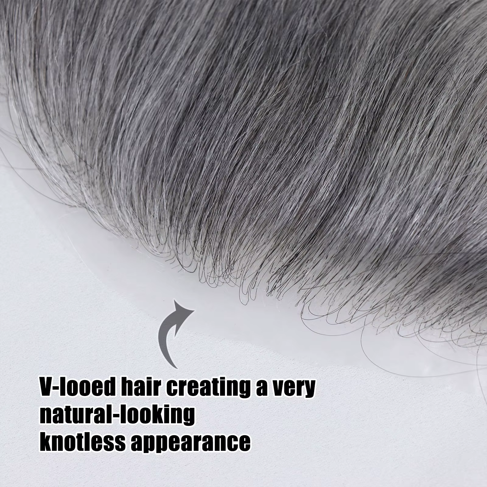 Toupet gris pour hommes postiche humaine 0.06mm peau Ultra mince Style V ligne de cheveux frontale