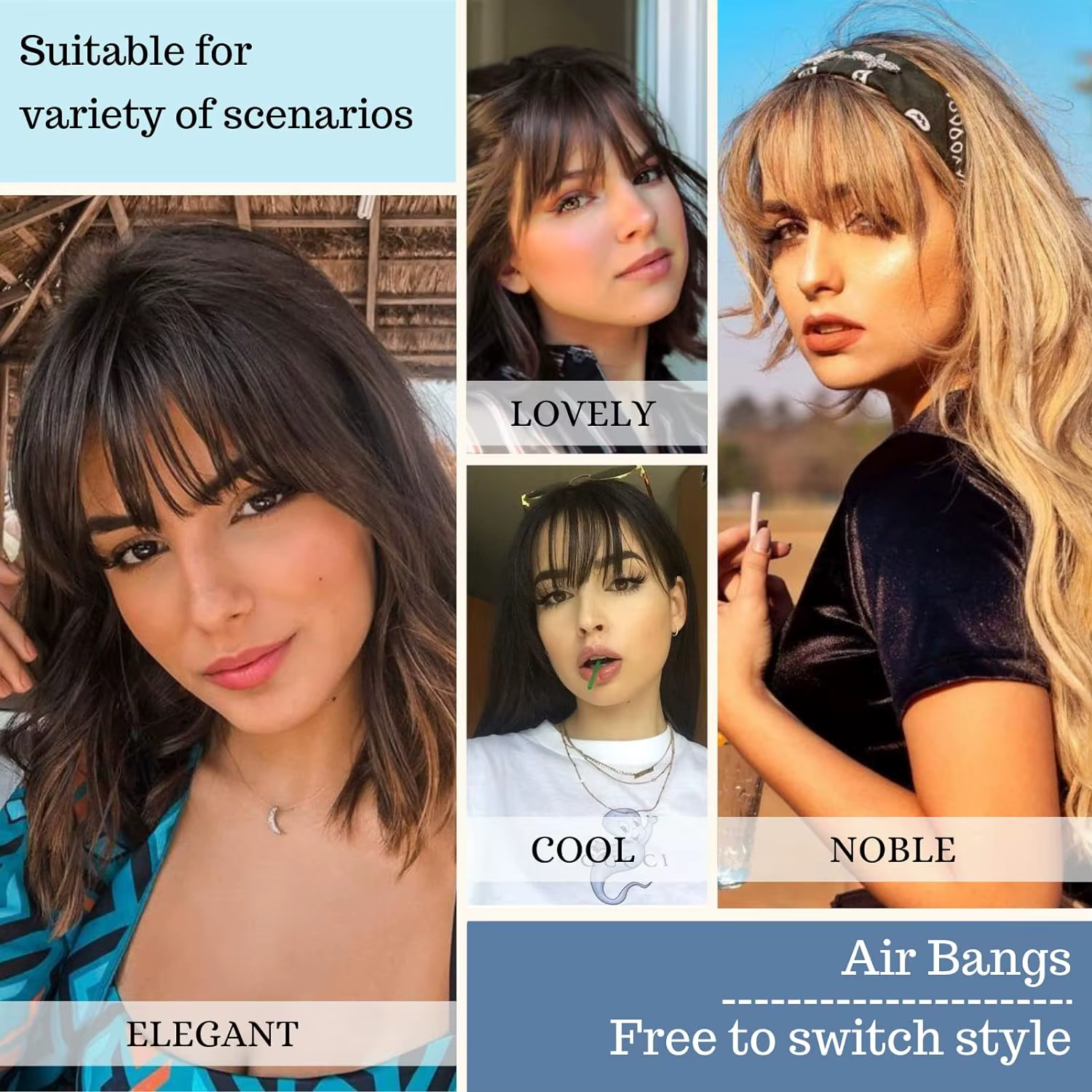 Extensions de frange synthétiques à Clip noir naturel
