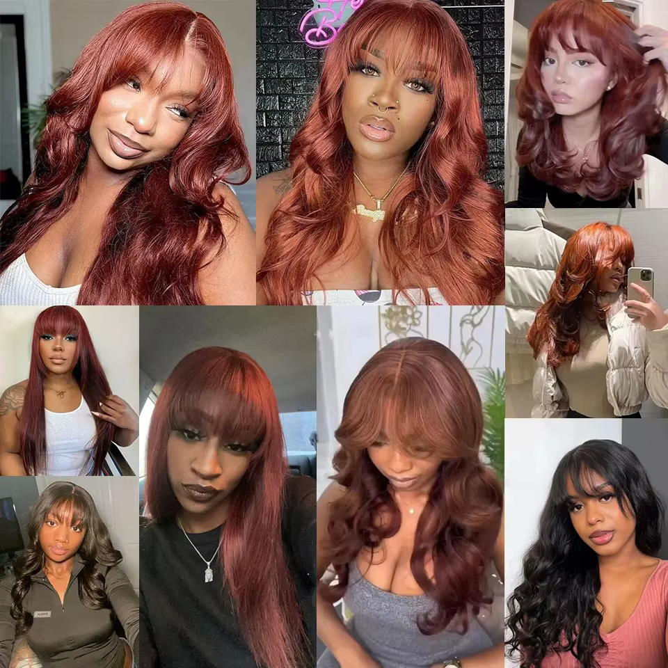 Perruque Lace Frontal Ginger Wigs Body Wave avec frange 13x4 HD