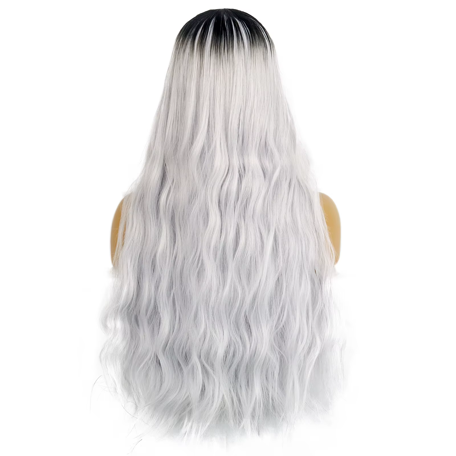 Perruque synthétique ombrée noir-gris avec frange