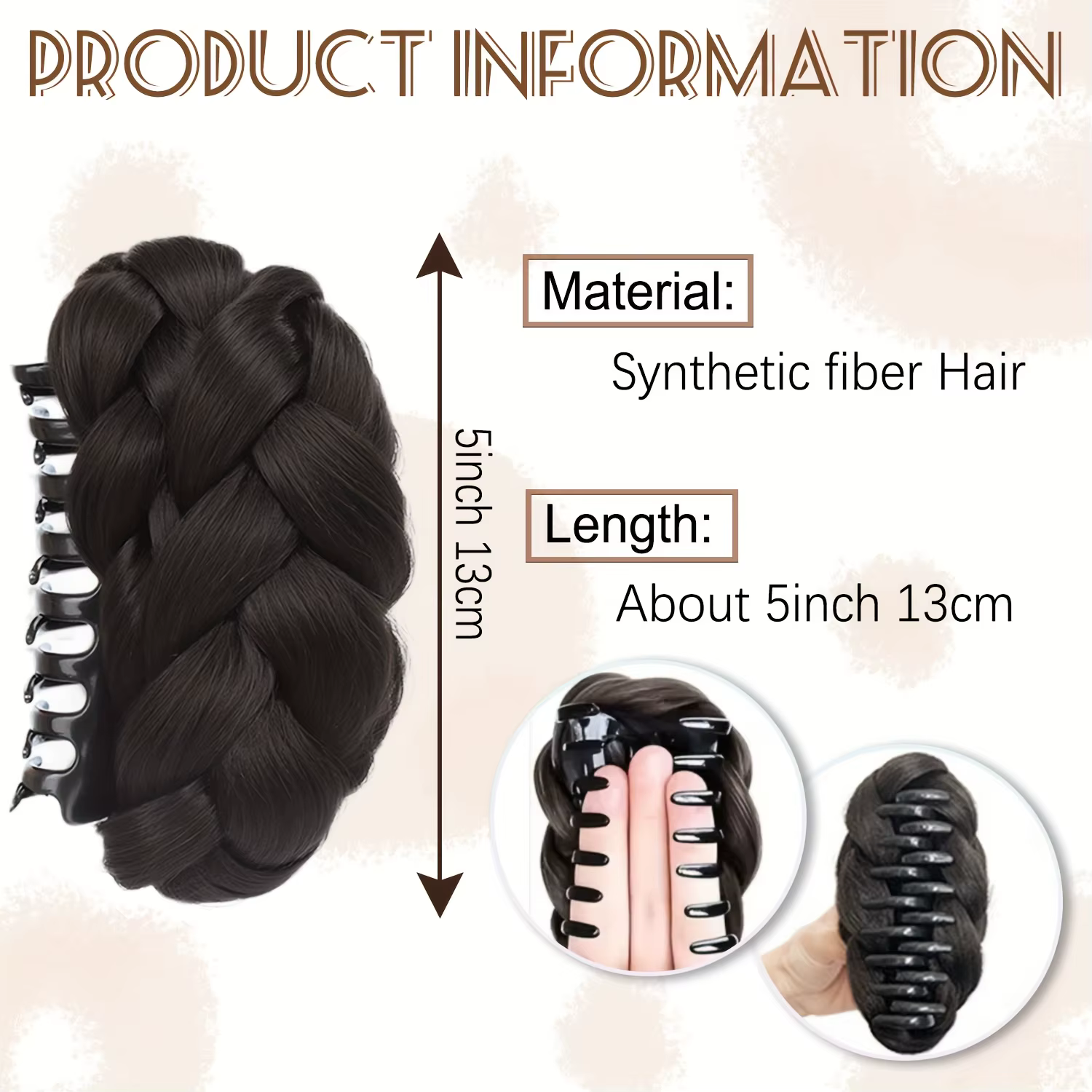 Postiche de chignon synthétique avec pince à griffe ovale