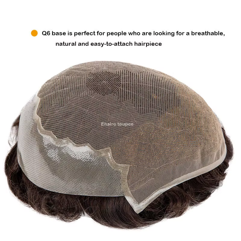 Q6 hommes perruque humaine mâle cheveux prothèse dentelle et noué PU perruques