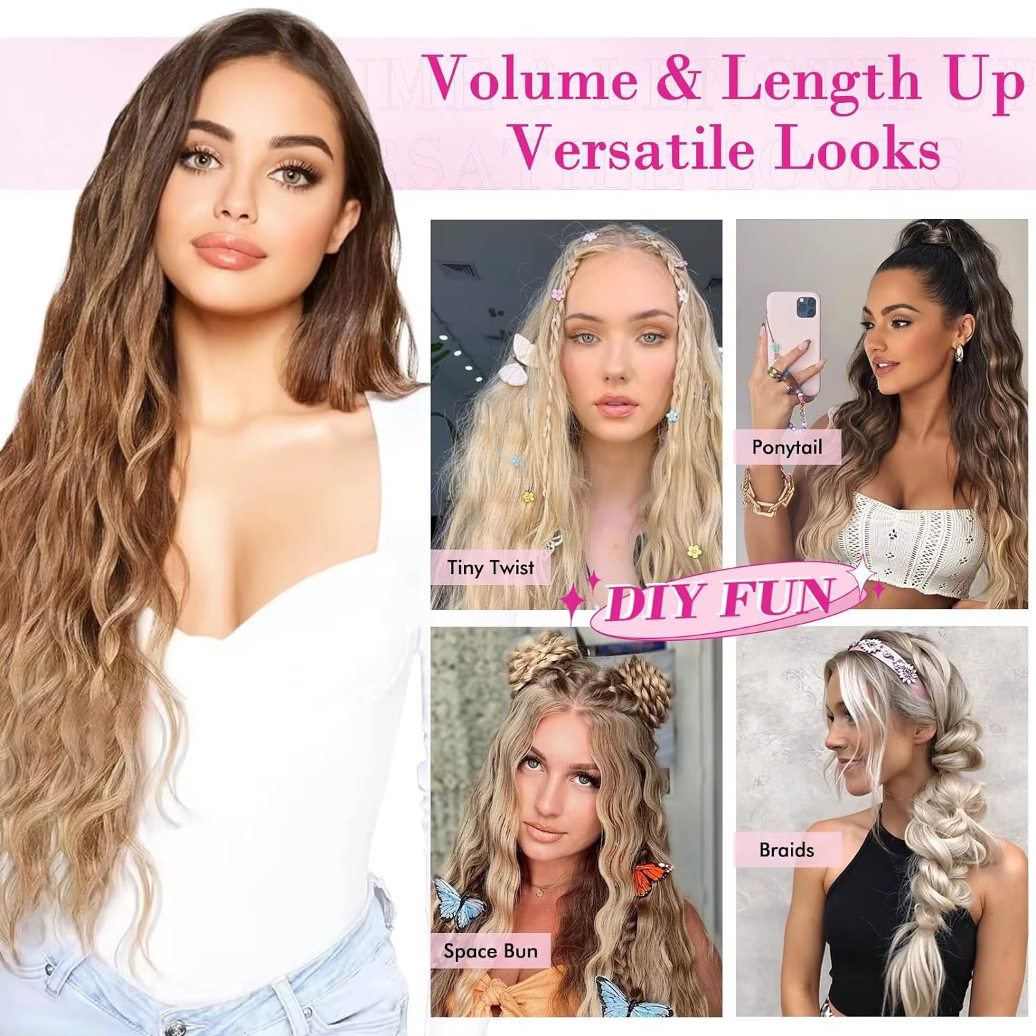 Extensions de cheveux synthétiques à clipser pour femmes et filles