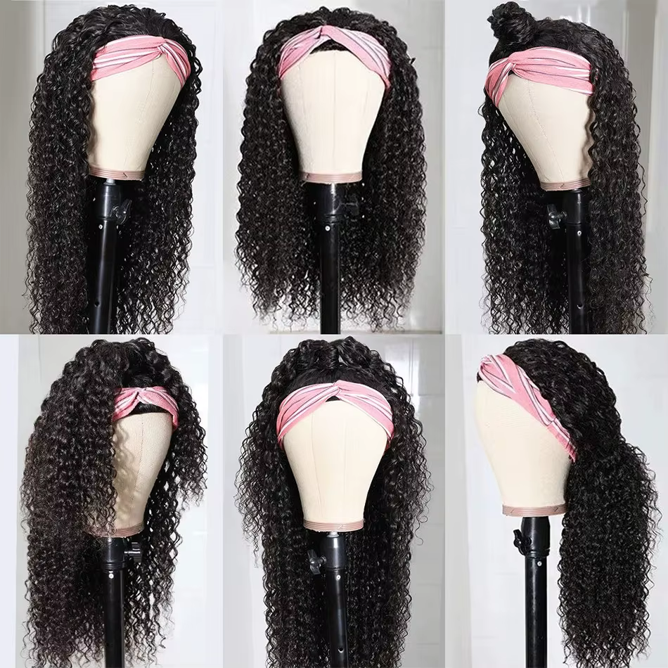 Bandeau perruque crépus bouclés cheveux humains aucune dentelle avant