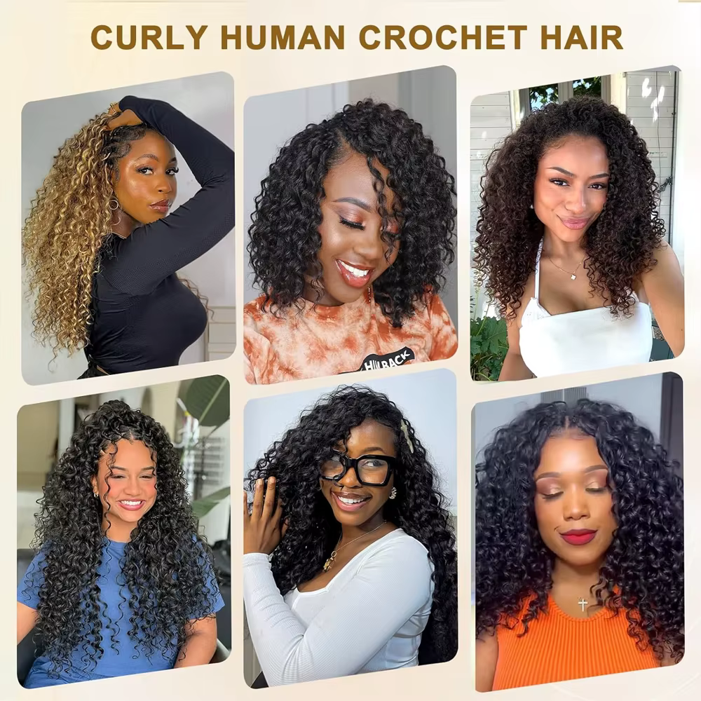 Extensions de cheveux humains au crochet pré-bouclées 60g