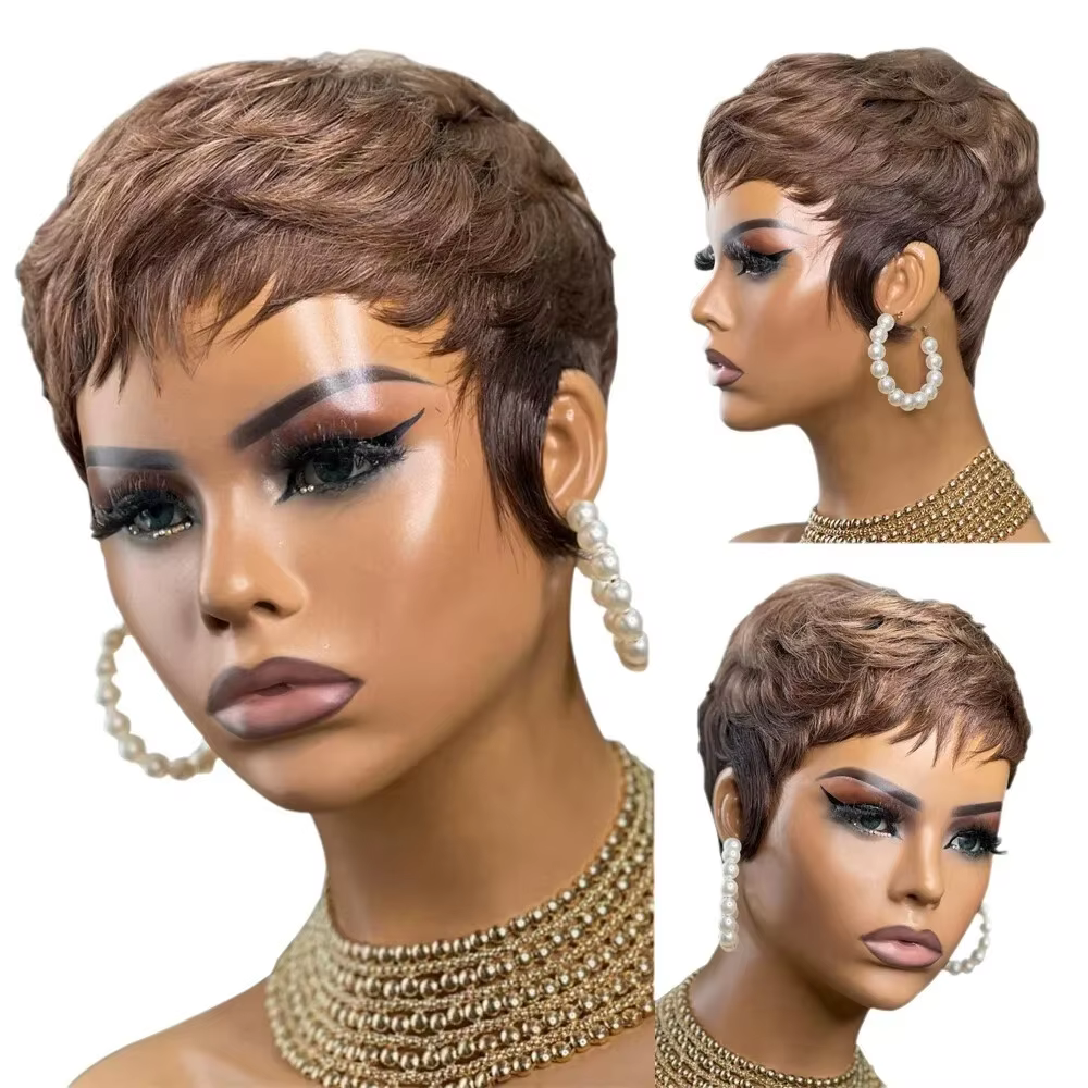 Perruque courte brune cheveux humains # 4 perruques
