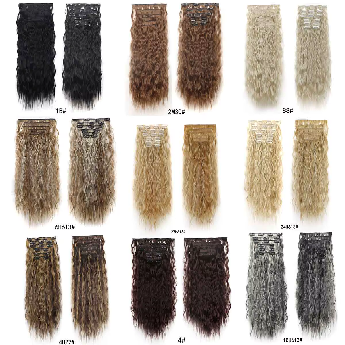 Extensions de cheveux synthétiques ondulées à clipser