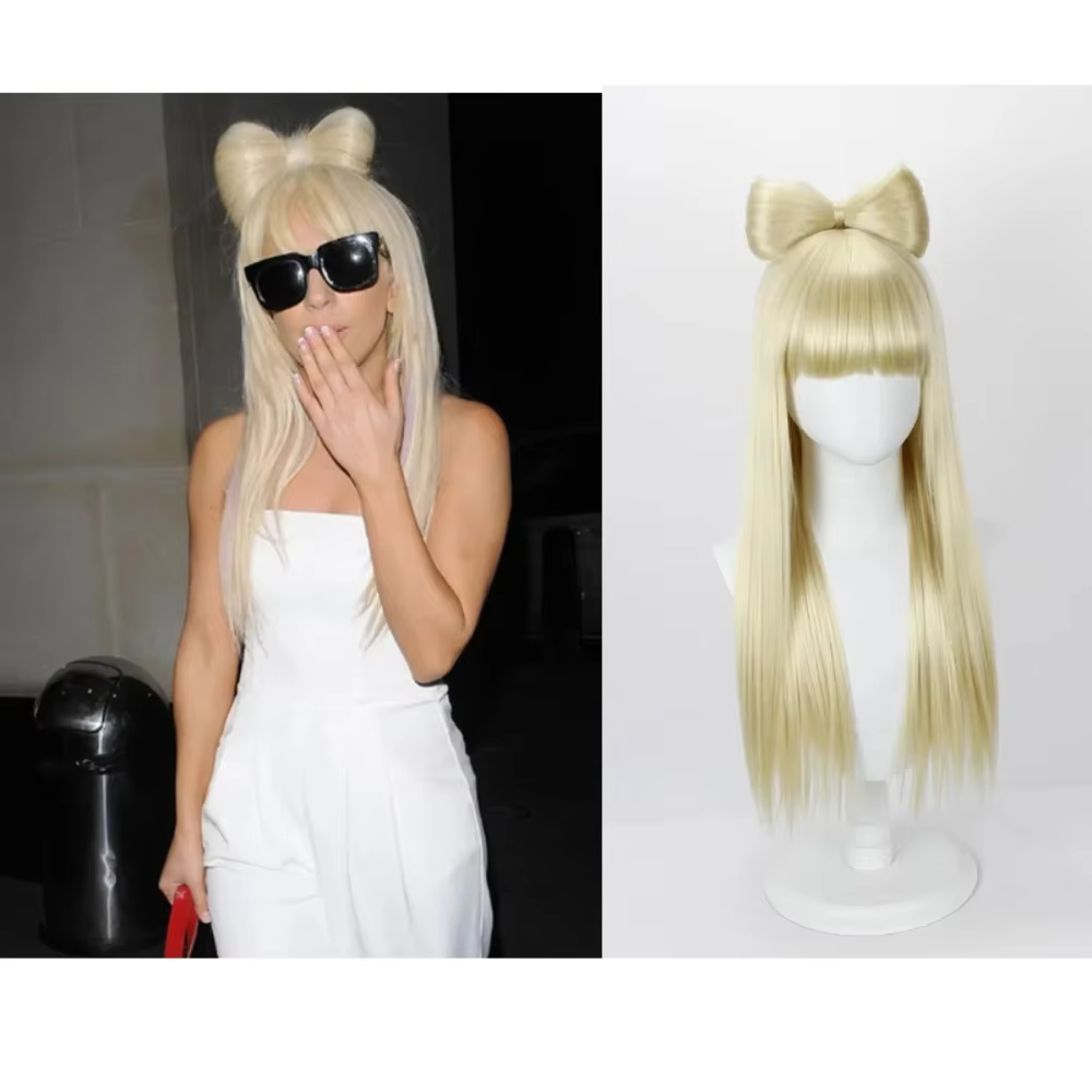 Lady Gaga – perruque blonde lisse et longue avec nœud