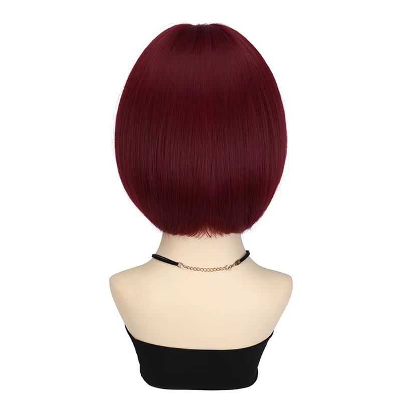 Perruque synthétique de coiffure bob rouge vin à la mode pour la fête