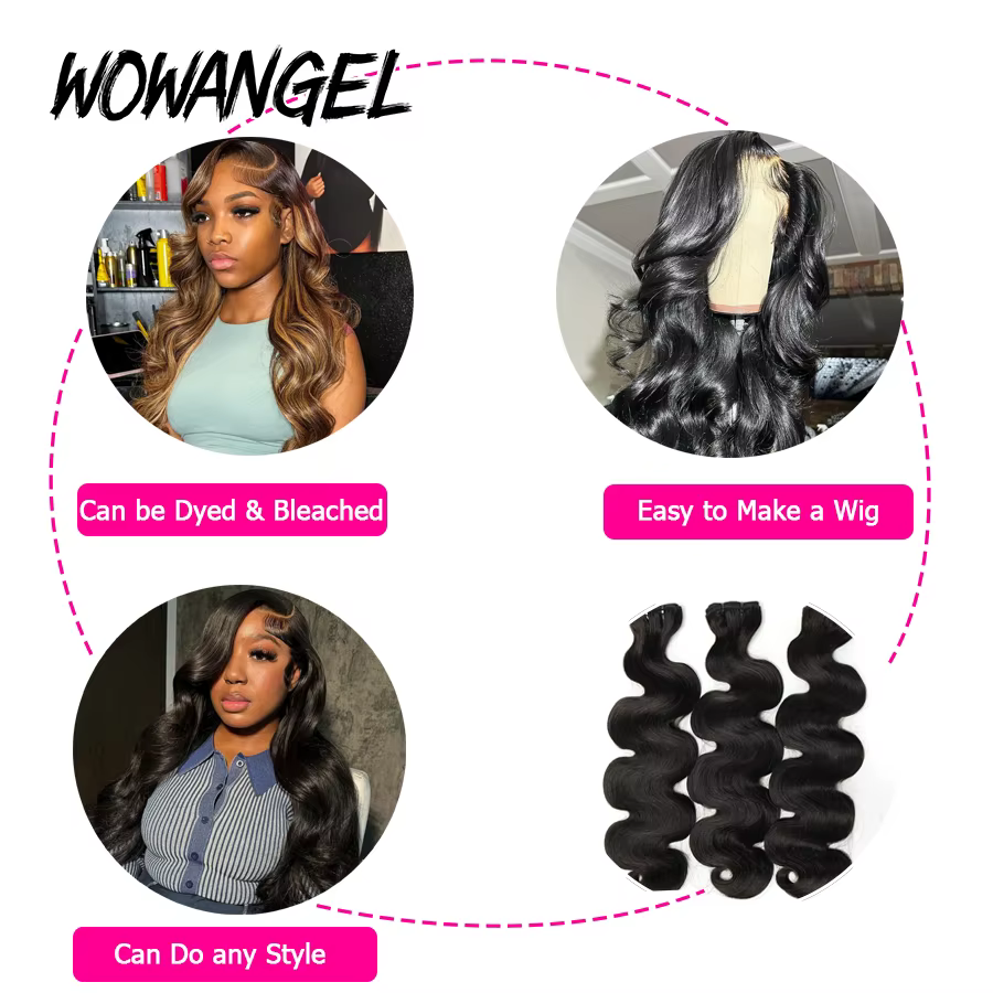Wow Angel 28 30 pouces vague de corps paquets de cheveux humains 1/3/4 pièces 10A brésilien Remy Extensions