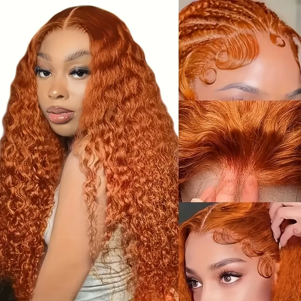 Perruques de cheveux humains au gingembre vague profonde 13X6 30 pouces Hd dentelle frontale