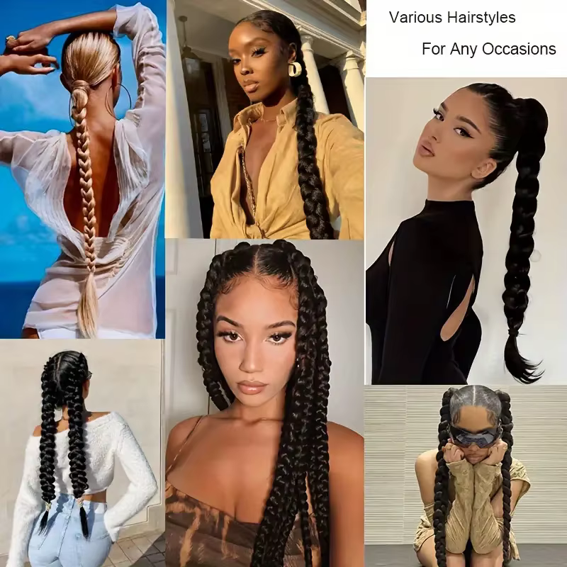 2 extensions de cheveux synthétiques tressées longues à enrouler