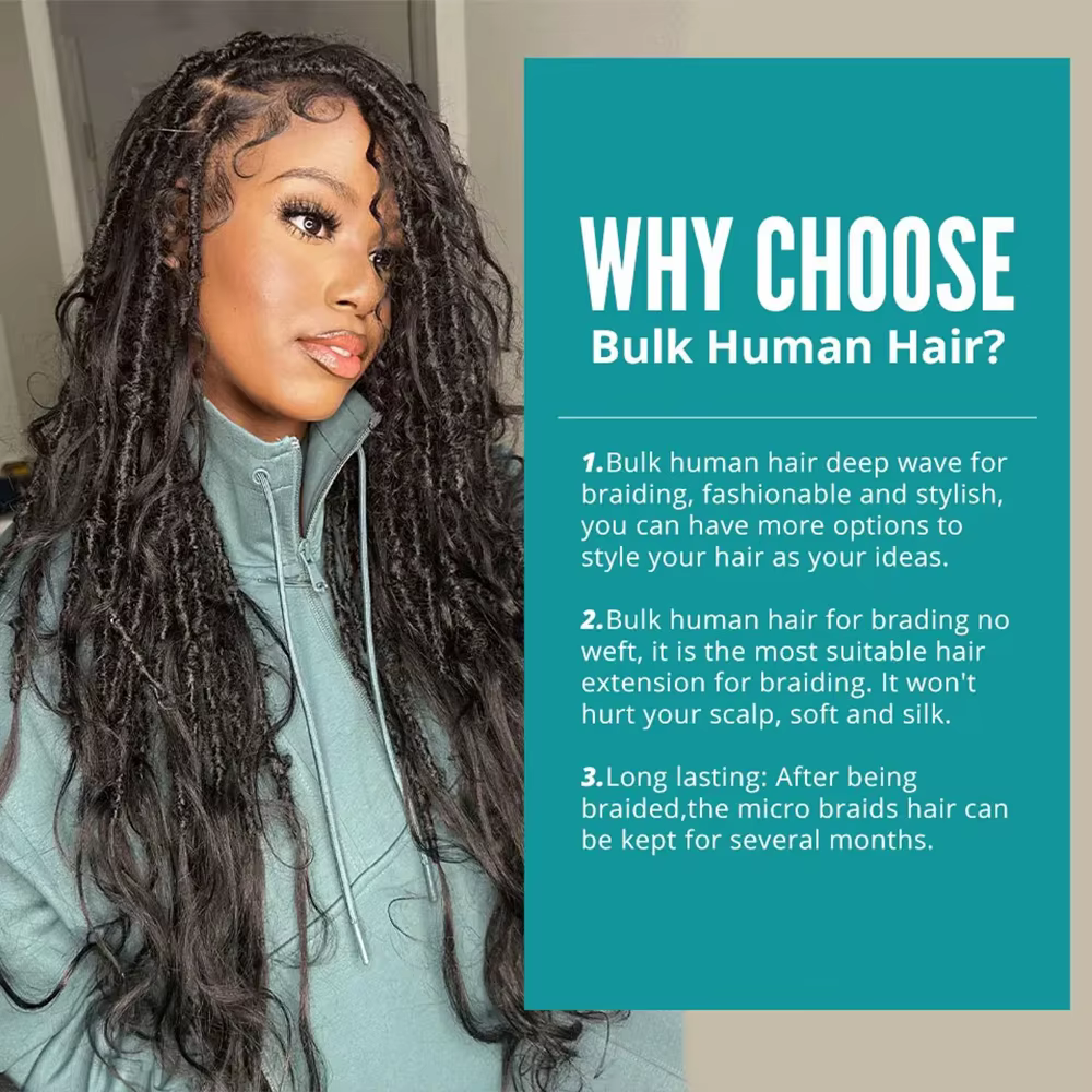 Extensions de cheveux humains Remy double drawn 100g, cheveux bruts en vrac pour tresses bohèmes et tresses ondulées
