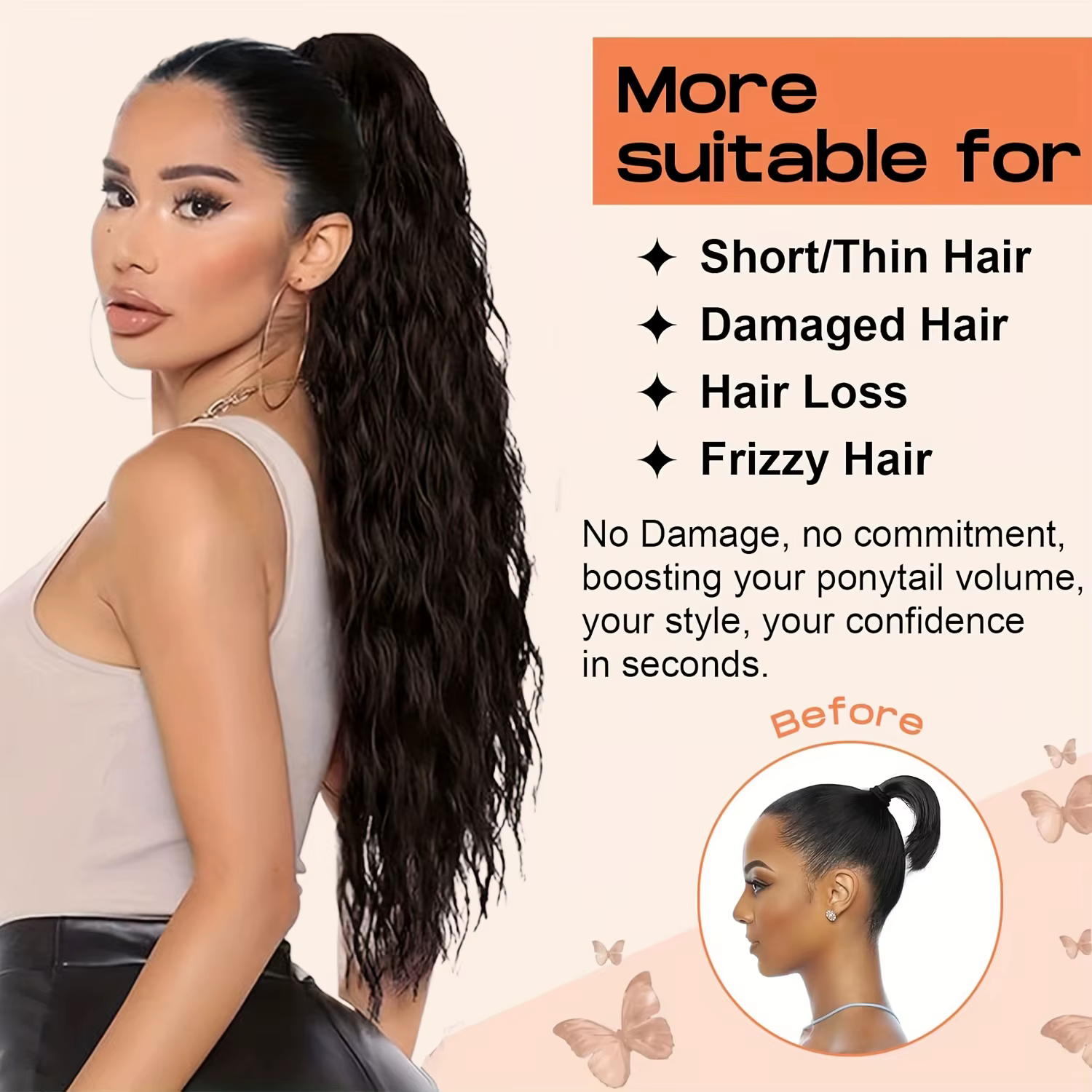 Extension de cheveux queue de cheval ondulée longue bouclée pour femmes cordon