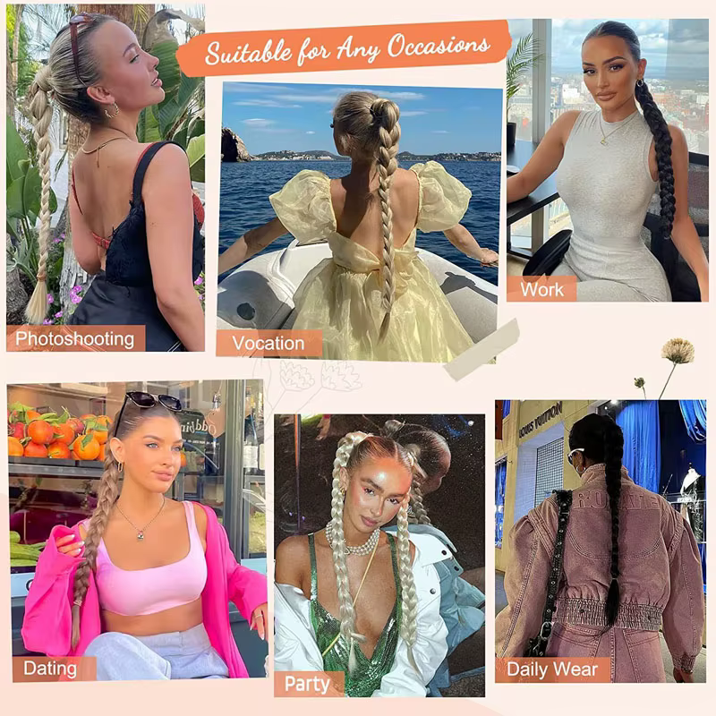 Extensions de cheveux synthétiques longues et droites